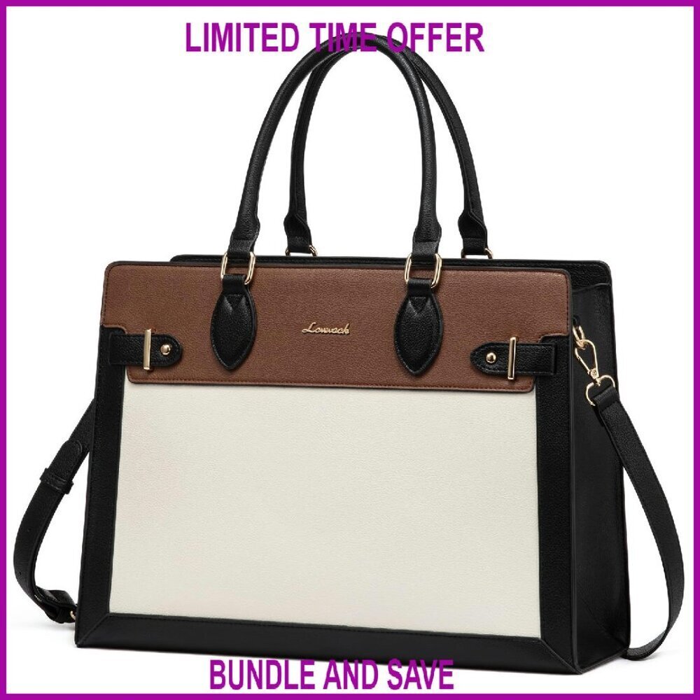 17 Inch Laptop Tote Bag, PU Leather Work Briefcase with Padded Compartment